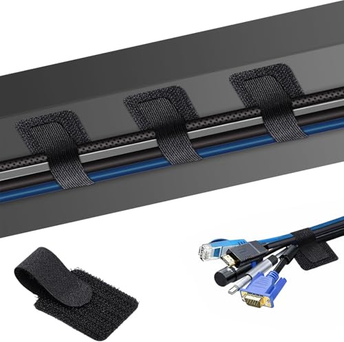 SURFOU 60 Pezzi Fascette Stringicavo Autoadesive in Nylon, Regolabili e Riutilizzabili, Organizzatore Cavi per Scrivania e Ufficio, PC, TV, Casa e Ufficio, Nero
