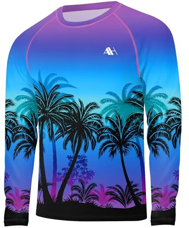 Arankhiger Swimming Shirts Men Swim Top Sports Shirt Long Sleeve Rash Guard Sun Protection Shirt Palm Purple M