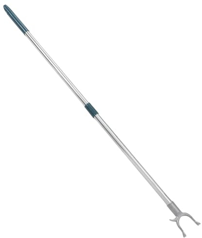 SEWACC Barra per vestiti telescopico in acciaio inossidabile gancio e doppia asta plastica per appendere e catturare oggetti in altezza, per uso interno, lunghezza 94 cm
