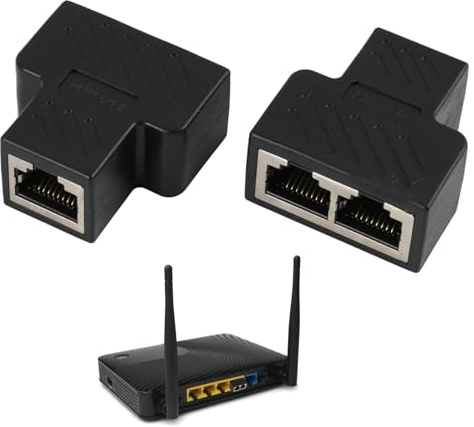 2 st RJ45 splitter kontakter 1 till 2 kompatibel adapter, Ethernet-splitter, RJ45-splitter, passiv LAN-splitter med guldkontakter, kompatibel med Cat5 Cat5e Cat6-kabel