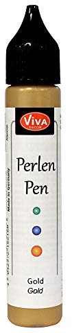 Viva Decor® Perlen Pen (Gold, 28 ml) 3D Pearl Pen - T Shirt Marker zum Bemalen von Stoff und Textilien - Deko Farben - Stifte Perlen - Made in Germany