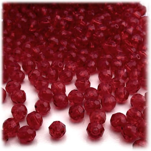 The Crafts Outlet 1,000pc Faceted Plastic Transparent Beads Round 6mm Raspberry Red Beads