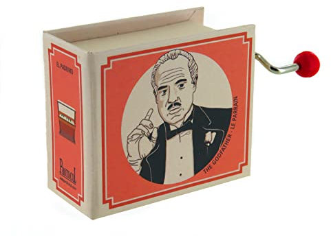 Carillon/scatola musicale a manovella di cartone illustrato a forma di libro con meccanismo musicale 18 note - Speak softly love - Il padrino (Nino Rota)