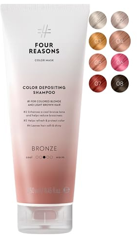 FOUR REASONS Hair Color Shampoo, Bronze (8 Colours) - Light Brown Hair Toner & Colour Depositing Shampoo, Hair Colour Shampoo for Women - Blonde, Semi Permanent Hair Toner, Sulfate Free, Vegan, 250 ml