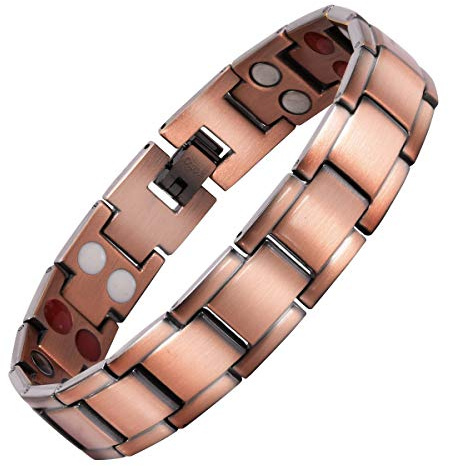 JFUME Äkta koppararmband för män magnetiska armband 4-i-1 element med länkborttagningsverktyg 21,5 cm justerbart, 8.5 inches, Koppar