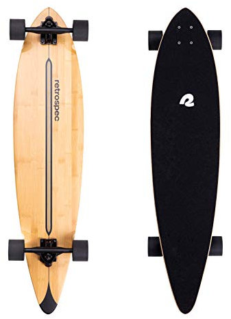 Retrospec Zed Pintail Longboard Skateboard Komplett Cruiser | Bambus & kanadisches Ahornholz Cruiser mit Reverse Kingpin Trucks für Pendeln, Cruisen, Carving & Downhill Reiten