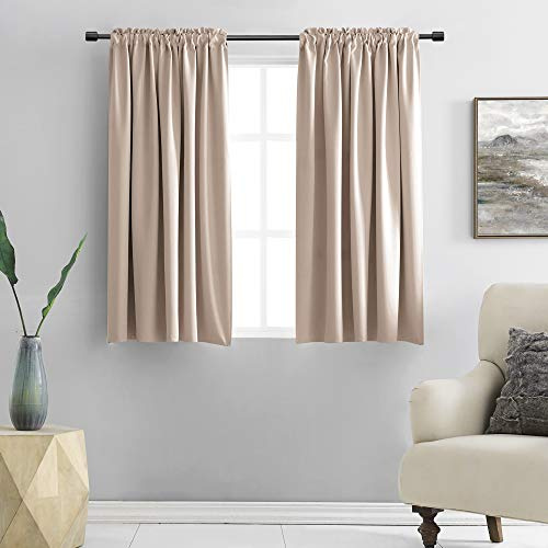 DONREN Warm Taupe Draperies Curtains for Kids Room,Small Window Treatment Thermal Insulated Room Darkening Rod Pocket Top Curtain Panels for Kitchen(Set of 2,42 by 45 Inches Long)