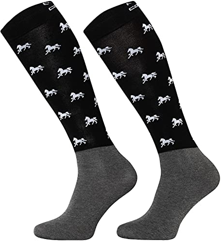 TODO Comodo Chaussettes Equitation Femme, Fille et Enfant, l'été, mince, respirant | Chaussette d'équitation ete STPJM (31-34, STPJM – Horses 01)
