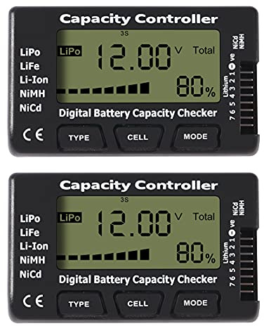 UMLIFE RC Cellmeter 7 Digital Battery Capacity Checker Controller Tester Voltage Tester for LiPo Life Li-ion NiMH Nicd Cell Meter 2PCS