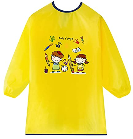 Jinlaili Grembiule da Pittura con Maniche Lunghe, Impermeabili Grembiuli per Bambini 3-8 Anni, Bavaglino per Pittura, Grembiule da Pittura Scuola, Grembiulino Bambini per Arte, Pittura (Giallo)