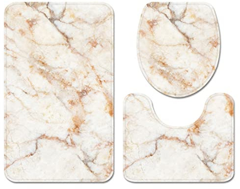 Stillshine. Juego de Alfombras de Baño Tapete de Baño Antideslizante Tapa de Inodoro Juego de Tapetes de Baño de 3 Piezas,3D Mármol Patrón Negro Blanco Rosado Color Crema (Color Crema,40×60 cm 3PCS)