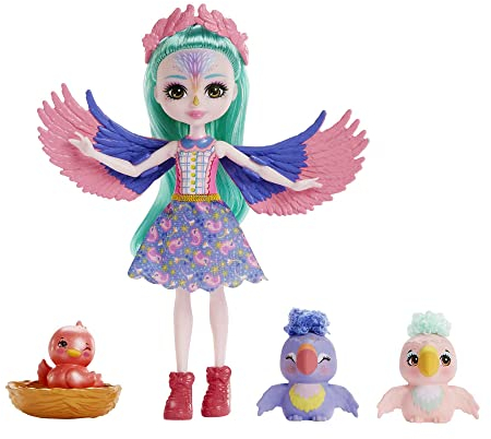 Enchantimals Puppen | City Tails Puppe Filia Finch, Tierfreund Tropic und 2 Vogelfiguren, Kleine Puppe mit abnehmbarem Rock und Zubehör, Geschenke für Kinder, HKN15