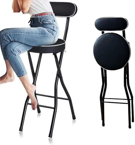 HEYBB Taburete de Bar Redondo Acolchado y Plegable 70cm/75cm, Silla Alta para Adultos con Respaldo, Silla de Cocina Desayuno Plegable y portátil (75cm/30in)