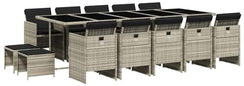 vidaXL Ensemble à Manger de Jardin avec Coussins 9 pcs, Chaises et Table de Patio, Meubles de Terrasse Extérieur, Gris Clair Résine Tressée