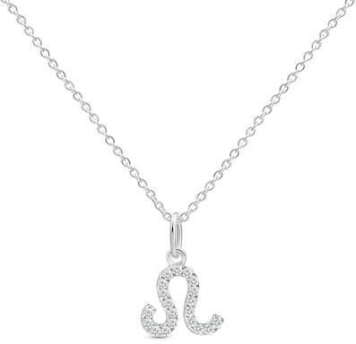 Amberta Women's 925 Sterling Silver Zodiac Leo Necklace with Cubic Zirconia: Silver Leo Necklace