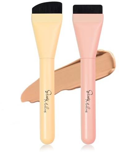 2 Stück Foundation Pinsel, Ultra Thin Foundation Brush, Puderpinsel für flüssiges Makeup, Flacher Foundation Pinsel & Abgeschrägter Concealer Pinsel, Make Up Pinsel zum Verblenden, Cremen, Abdecken