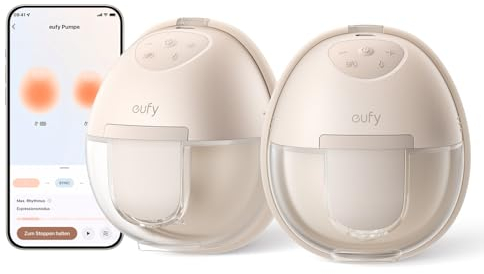 eufy Tragbare Milchpumpe mit Wärmefunktion S1, Branchenführende HeatFlow-Technologie, App-gesteuertes OptiRhythm, Klinische Saugkraft, Auslaufsicher, Freihändig, Schlank & Leise, Diskret im BH