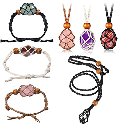 TAIZER 6 Pieces Necklace Cord Empty Stone Holder Empty Holder Adjustable Retro Braided Cage Fish Netted Replacement Rope Necklace Stone Necklace DIY Bracelet Cord