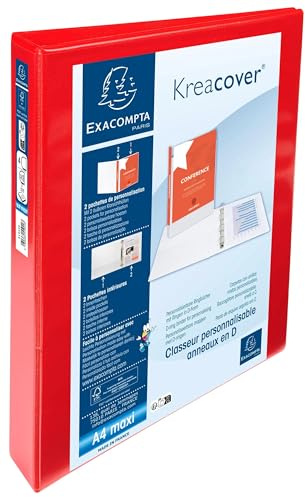 Exacompta - Rif. 51942RE - Cartone da 10 raccoglitori personalizzabili, 2 tasche, 4 anelli a D da 30 mm, dorso 47 mm, dimensioni esterne: 32 x 27,7 cm, per classificare A4 Maxi - rosso