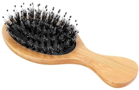 Haarbürste mit Wildschweinborsten, Kleine Bürste Haare, Wild Boar Bristle Brush, Bürste Wildschweinborsten mini, Reise Haarbürste und Mini Haarbürste, Kinderhaarbürste für Frauen Männer Alle Haartype