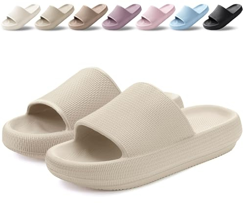 BAXIWUY Zapatillas Mujer Chanclas de Baño para Hombre Verano Super Suaves Chanclas de Casa Piscina Pantuflas Playa Comodas Antideslizante Sandalias Interior Exterior Unisex Caqui, 39-40 EU