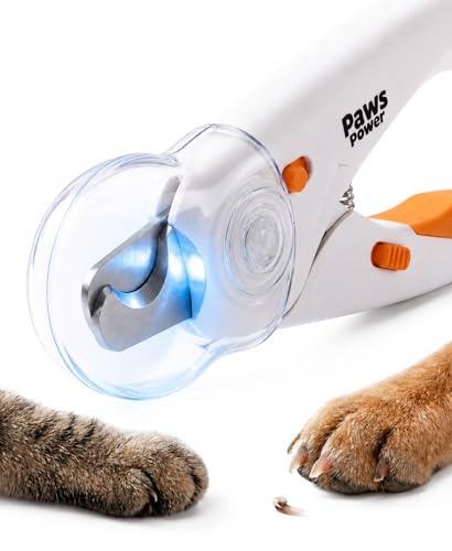 Paws Power Cat Nail Clipper & Small Dog Nail Clippers with LED Light - Illuminates Nails & Bloodline for Safe, Easy Trimming - Extra Sharp, Avoid Over-Cutting - Essential Cat Supplies, White