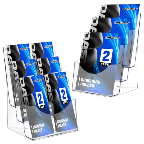 DASBET Acrylic A4 Brochure Holder,2 Pack 3-Tier Leaflet Holder Desktop & Wall Mounted Document Brochure Stand A4 Portrait Display Stand for Magazine, Pamphlet, Flyer, Leaflet, Literature