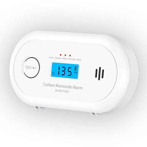 Carbon Monoxide Alarm with LCD Display – 10-Year Sealed Battery, Home CO Detector, Battery Powered, EN 50291 Certified – by Alertlink