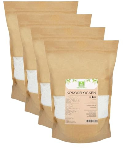 Kokosraspeln 2kg (4x500g) von der Grünen Essenz - natürliche Kokosnussflocken für vielseitige Anwendungen - Kokosflocken ohne Zusätze - 100% rein und naturbelassen (2000 Gram)