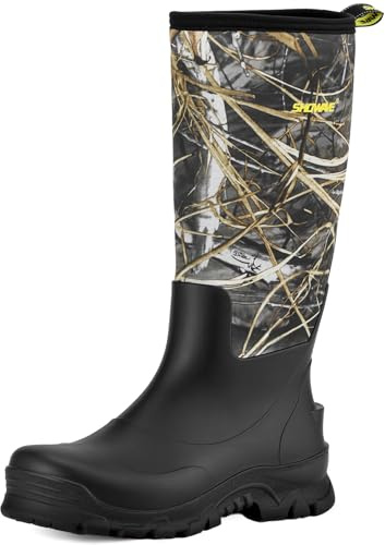 Showave Men's Rubber Boots Knee High Waterproof Insulated Rain Boots for Mud Outdoor Hunting(Camo Evos 11)