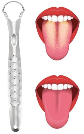 Raschietto per lingua in metallo – Puliscilingua in acciaio medico, manico antiscivolo, design a parete, deodorante per adulti per rimuovere l'alito cattivo e la bocca sana