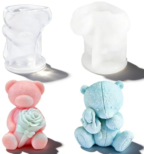 Bandejas De Cubitos De Hielo,Molde De Silicona Oso De Hielo,Molde Para Hielo Esferas Y Cubos Grandes Bandejas,Molde 3D Osito,Diy Hornear Pastel Jabón Perfumado Vela Café Leche Té Caramelos Decoración