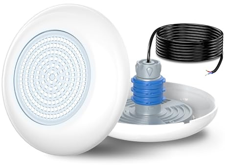 OSREE Foco LED Piscina con Rosca 1,5, 12W Lámpara Piscina Blanco 6000K No Regulable 1200lm, Ø190mm,12V AC/DC Relleno de Resina Luz Sumergible para Boquilla y Tubo para Piscinas Hormigón Escaleras