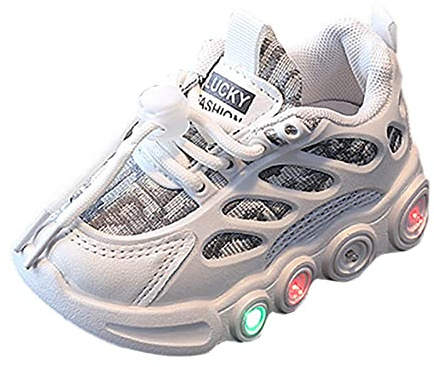 Zapatillas Deportivas con LED para Niñas Calzado Luminoso de Lona con Cordones Zapatos Casuales (White, 22.5 Toddler)