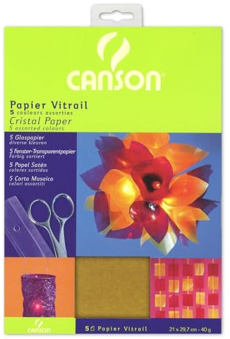 Canson 200992700 Kristallpapier, 21 x 29.7, A4, 40 g/m², rot/gelb/blau/violett/dunkelgrün