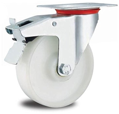 Rolle Bockrolle 200mm Lenkrolle Transportrolle Laufrolle weiß Kunststoff Plastikrolle (Lenkrolle + Bremse 200 mm)