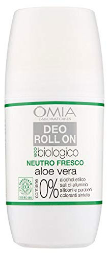Omia, Deo Roll On Eco Biologico con Aloe Vera, Antitraspirante, Deodorante per Sudorazione Intensa, Senza Sali di Alluminio, Freschezza per 24 ore, Deodorante Uomo e Donna - 50 ml