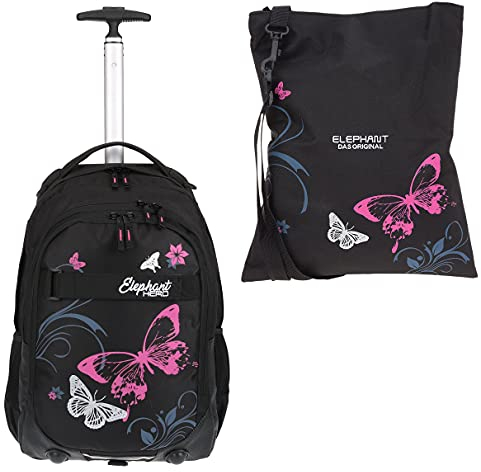 2 Teile Set: ELEPHANT Trolley Hero Signature Trolley + Sportbeutel Attach Bag Motiv 12680 (Butterfly Black PINK)