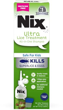 Nix Ultra Superlice Treatment, All-in-One Shampoo, 4 Fl Oz & Lice Removal Comb