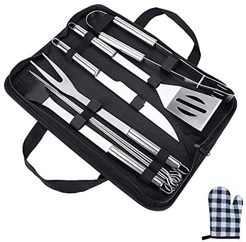 Jiotouhu Outils de Barbecue en Acier Inoxydable Ustensile BBQ avec Pelle Fourchette Brochettes Pince pour Barbecue Pinceau 9 Pièces
