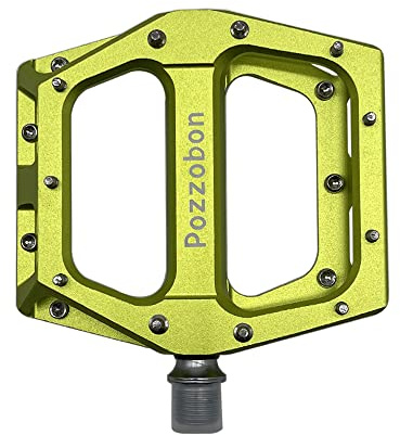 Pozzobon Pédales de vélo en alliage d'aluminium CNC 9/16 - Plateforme - 326 - Pour VTT, vélo de route, trekking - Antidérapantes - Imperméables et anti-poussière - Vert pomme