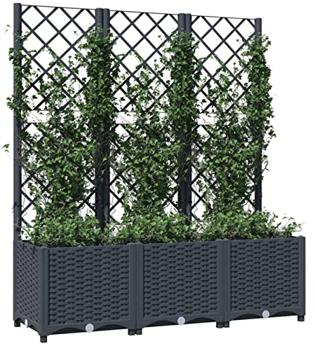 Festnight Fioriera da Esterno, Fioriera con Grigliato, Fioriera da Giardino Spalliera in PP Grigio Scuro 120x40x136cm
