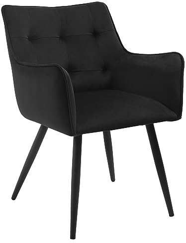 WOLTU Esszimmerstuhl, Sessel, Küchenstuhl, Polsterstuhl, Stuhl mit Armlehnen Rückenlehne, Wohnzimmerstuhl mit Samtbezug, Metallbeine, für Esszimmer Küche, Schwarz, BH374sz-1
