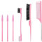 6 Pièces Brosse à Taquiner, Peigne à Double Tranchant, Peigne de Cheveux, Peigne à Queue de Rat, Set de Brosse à Taquiner, avec 3 Brosse à Sourcils (Rose)