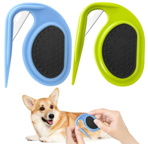 Entfilzungsmesser katze - 2 stück Hundebürste und Katzenbürste für langhaar,Tragbar Haustier Kamm,Heimtierbedarf,Knotenkamm Haarentfernungswerkzeug,Schönheitskamm(Blau + Grün)