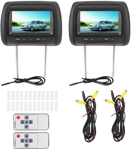 Pyhodi 7-Zoll-Auto-Kopfstützen-LCD-Display, 2 Stück 16:9 800 X 480 Breitbild, Unterstützt 2 Videoeingänge, Universeller Auto-Kopfstützen-Monitor mit Kabelloser Fernbedienung, Einfache