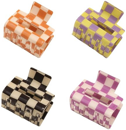 4 Stück Mittelgroße Haarklammern, BetterJonny Kunststoff Eckig Haarspangen Damen Rutschfeste Haarklammern Haarklauenclip Haarspange Krallenclip für Frauen Mädchen Damen Dünnes/Dickes Haar, Kariert B