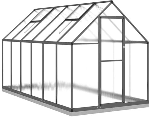 vidaXL Gewächshaus mit Fundamentrahmen, Pflanzenhaus mit Dachrinnensystem Flügeltür, Treibhaus für Pflanzen, Frühbeet, Anthrazit Aluminimum