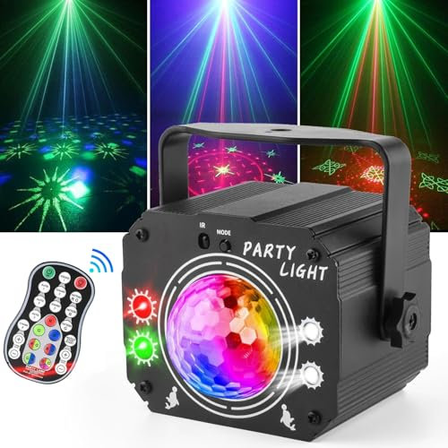 Nauotk Luce da discoteca con telecomando, lampada da palco 3 in 1, controllata da musica e suono, luce da festa con strobo, palla da discoteca con cavo USB 2 m, per Halloween, Natale, karaoke, festa
