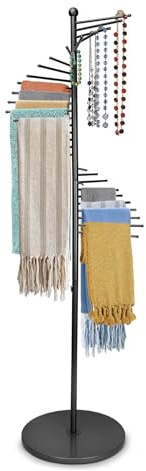 XCRFKGW Porte-écharpes Porte-manteau en Métal, Support à Foulard en Spirale Autoportant, Cintre Multifonctionnel avec 30 Tiges pour Cravates, Ceinture, Pantalon, Serviette (Noir, 42x170 cm)